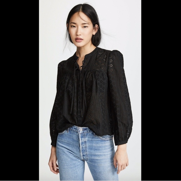 NWT $92 Madewell Eyelet Double Tie Peasant Top XS‎ - Picture 1 of 8